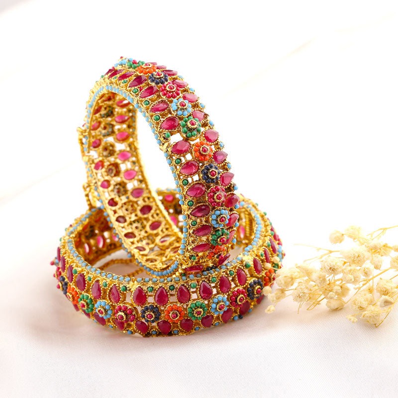 Gulbahar Floral Gold Bangles