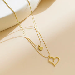 Double Heart Layered Pendant Necklace – Gold Finish