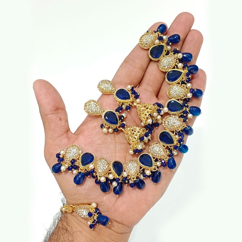 Luxury Blue Beaded Traditional Jewelry Set