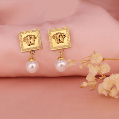 Versace-Inspired Medusa Pearl Drop Earrings