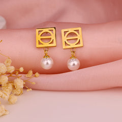 Geometric Square Pearl Drop Earrings