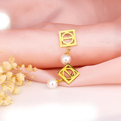 Geometric Square Pearl Drop Earrings