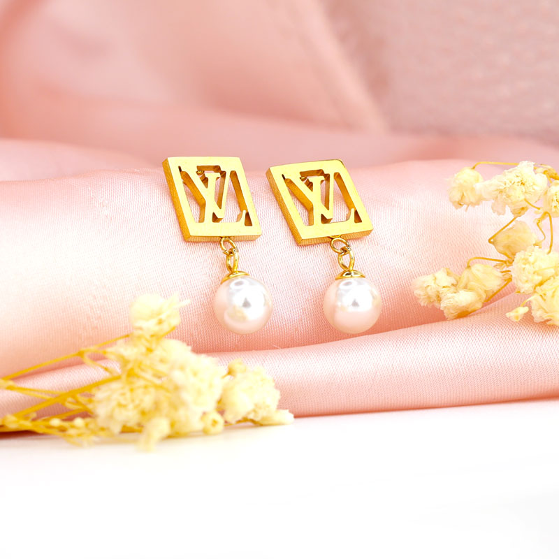 LV Square Frame Pearl Earrings