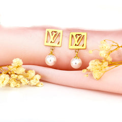 LV Square Frame Pearl Earrings