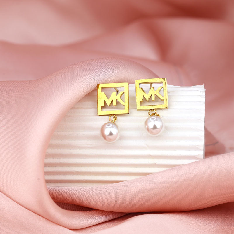 MK-Inspired Gold Pearl Drop Earrings
