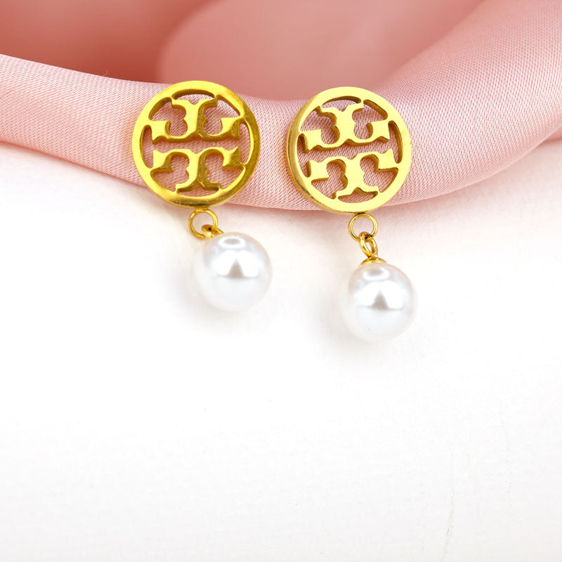 Tory-Inspired Round Pearl Drop Earrings