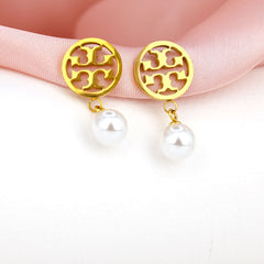 Tory-Inspired Round Pearl Drop Earrings
