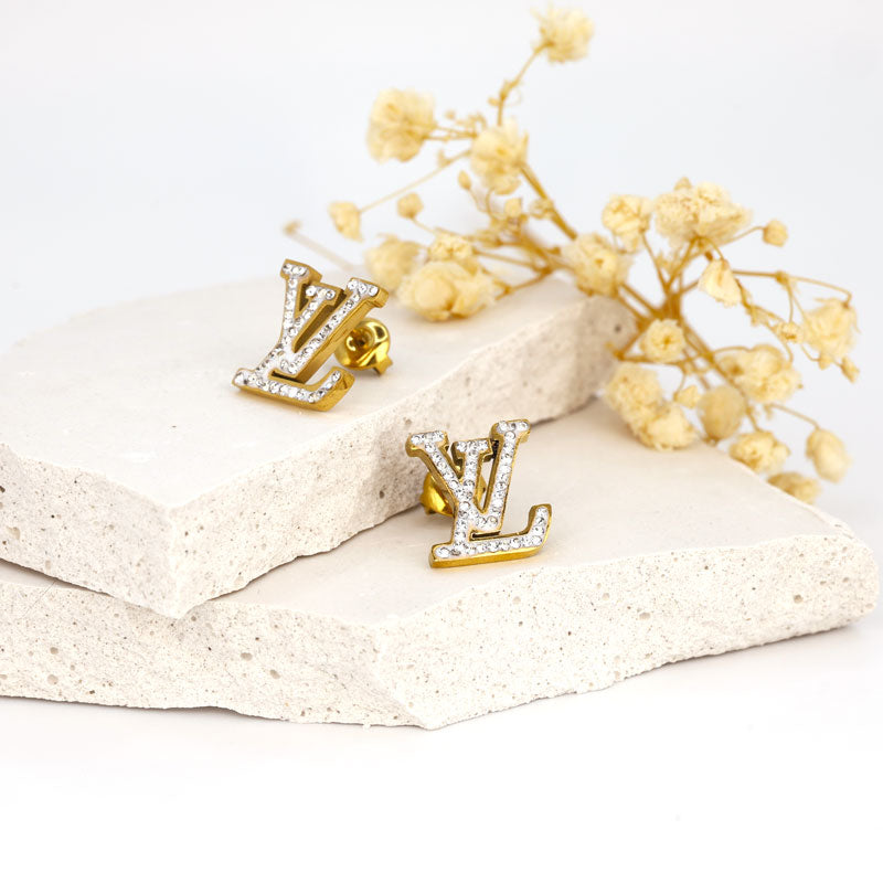 LV-Inspired Crystal Stud