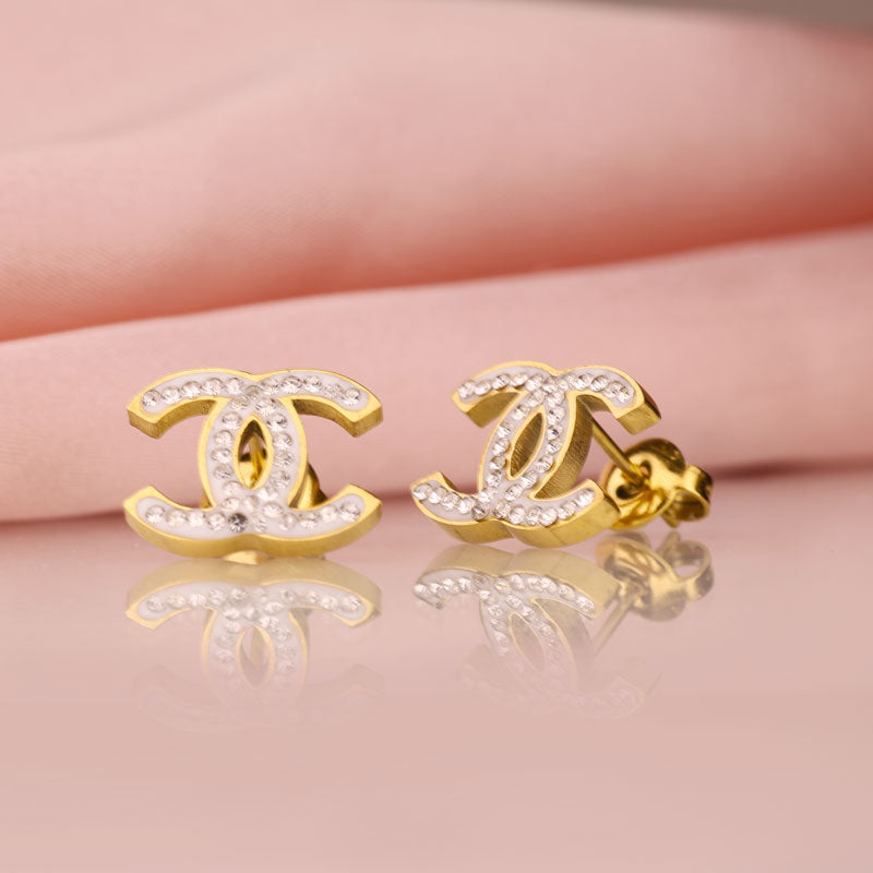 Chanel-Inspired Double C Crystal Stud Earrings