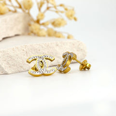 Chanel-Inspired Double C Crystal Stud Earrings