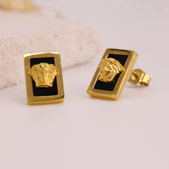 Regal Medusa Rectangular Stud Earrings
