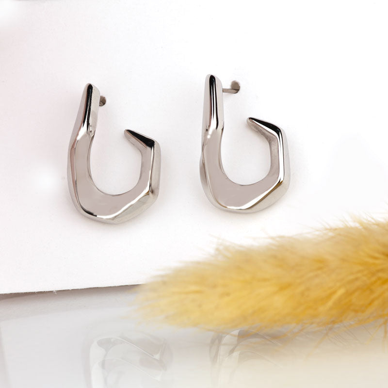 Sculpted Wave Silver Hoop Earrings