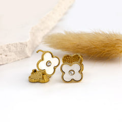 Clover Huggie Earrings with Crystal Center