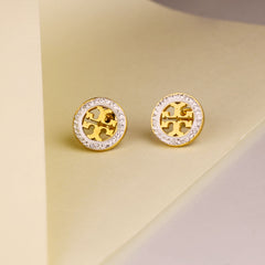 Crystal Emblem Circle Stud Earrings