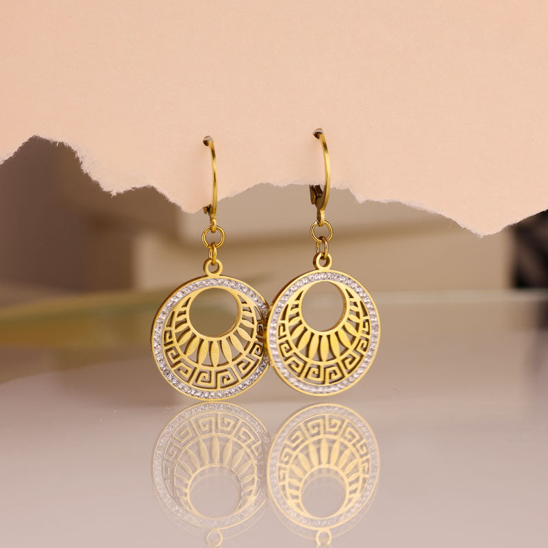 Greek Sunburst Crystal Drop Earrings