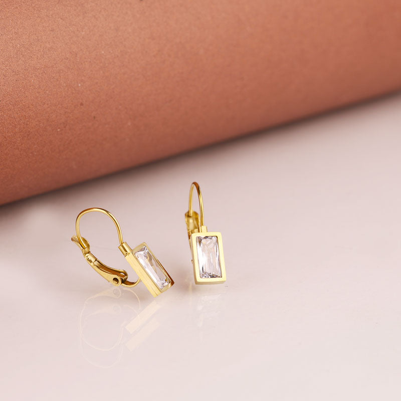 Golden Baguette Crystal Drop Earrings