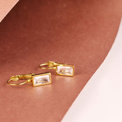Golden Baguette Crystal Drop Earrings
