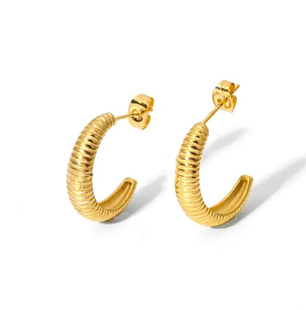Ribbed Coil Gold Hoop Earrings