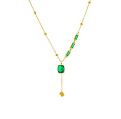 Green Stone & Gold Bead Chain