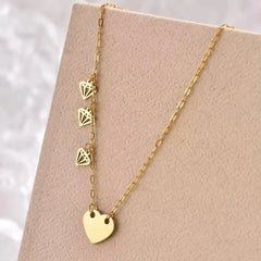 Golden Heart & Diamond Charm Chain Necklace